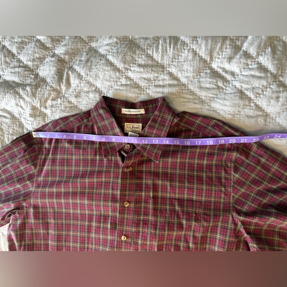 L.L. Bean Red Plaid Wrinkle Resistant Button Down Oxford - Size XL Tall - Picture 6 of 9